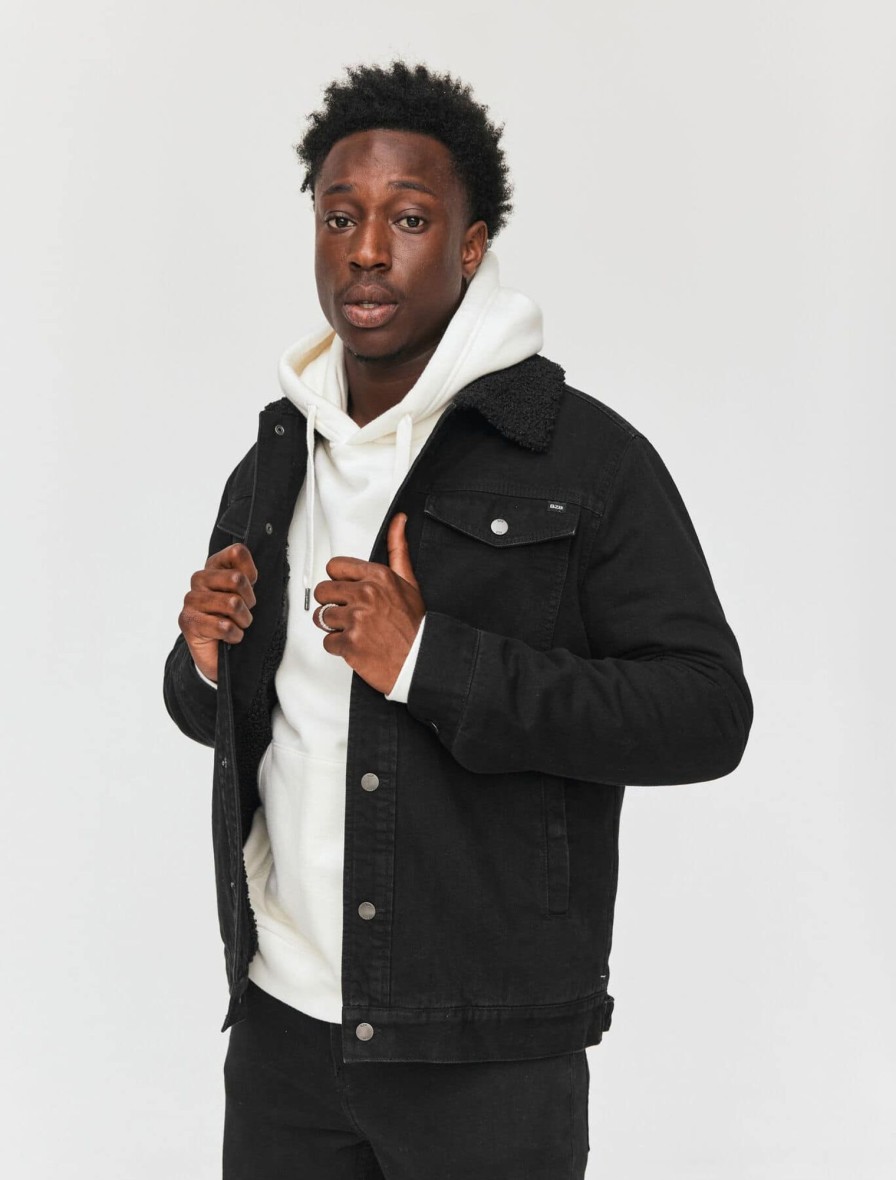 Homme BZB Veste & Blouson | Veste En Jean Col Sherpa Noir