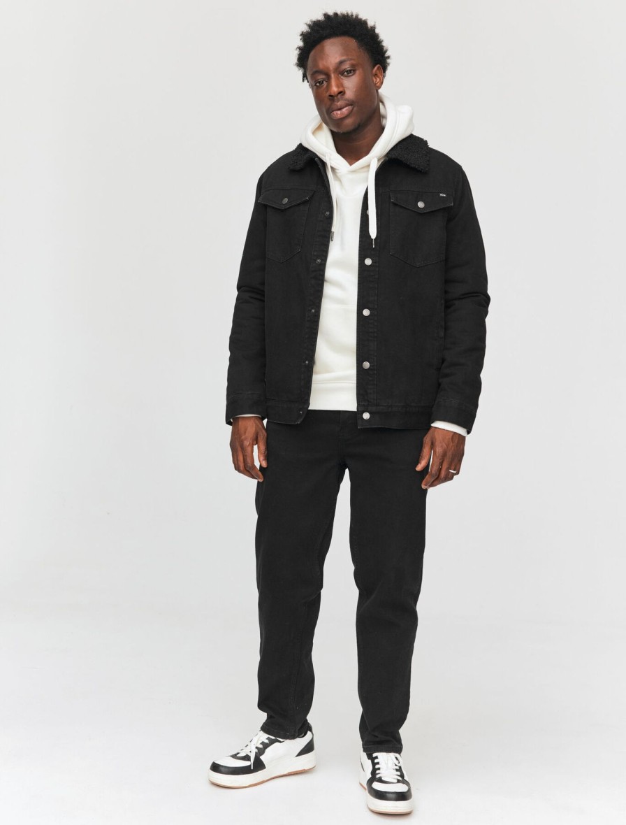 Homme BZB Veste & Blouson | Veste En Jean Col Sherpa Noir