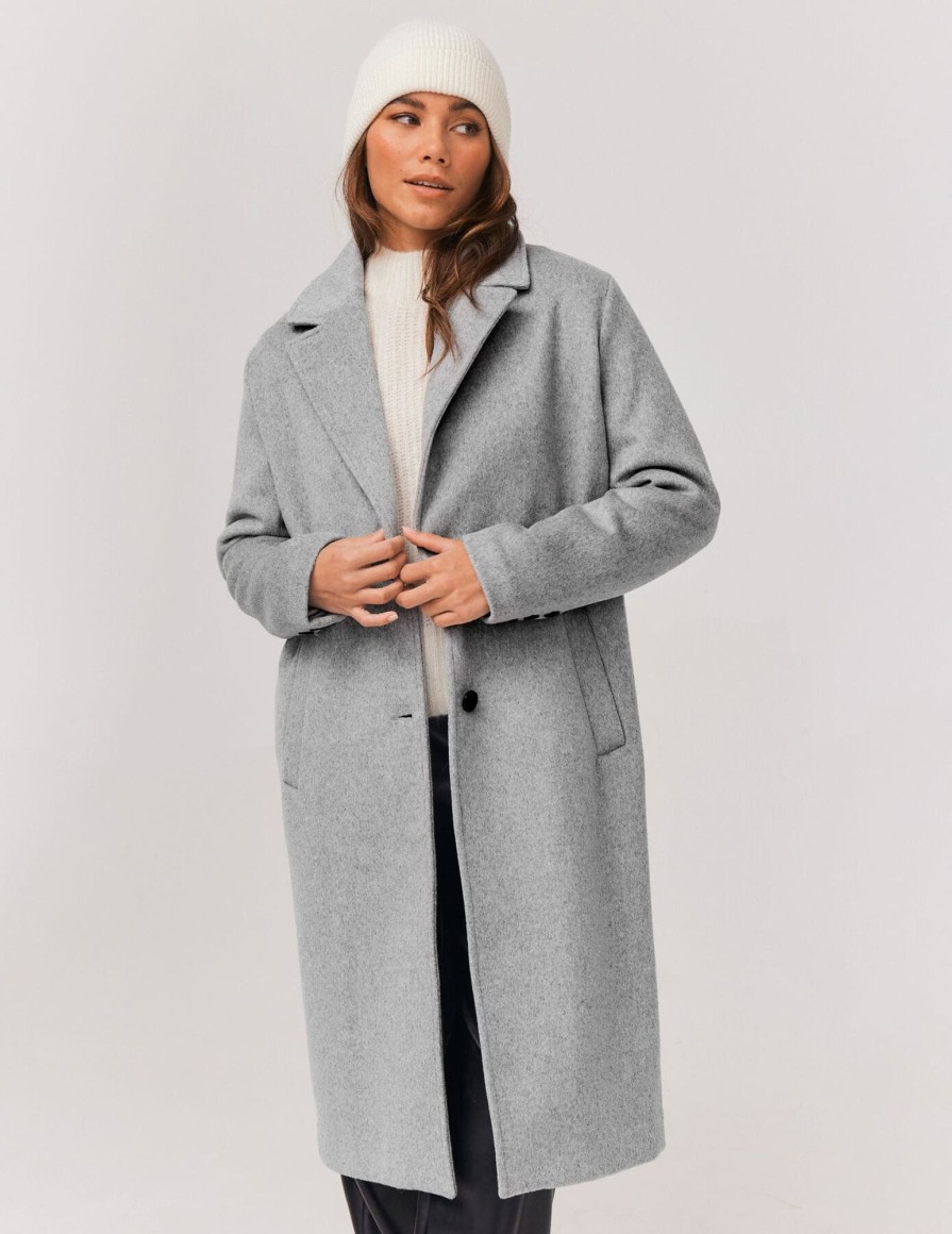 Femme BZB Manteau & Doudoune | Manteau Long En Laine Gris Clair