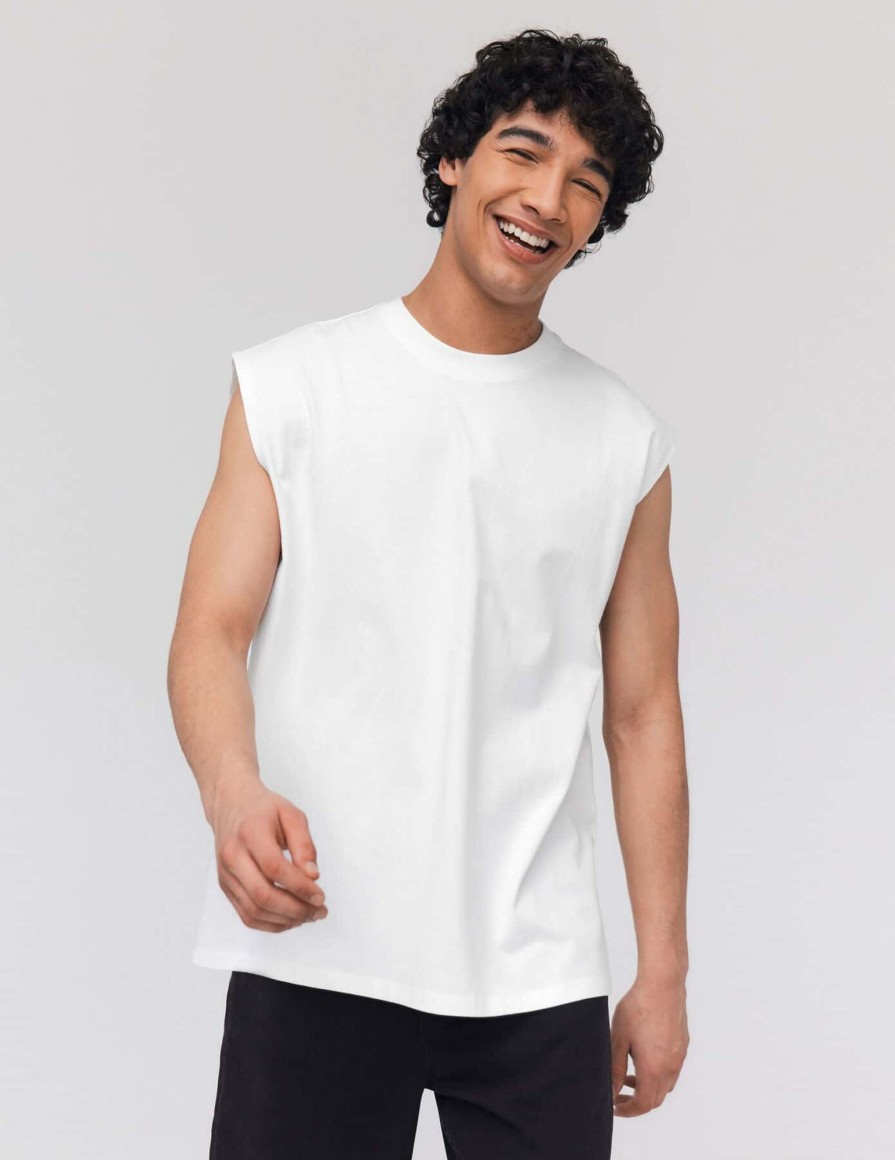 Homme BZB Tee-Shirt | T-Shirt Sans Manches Blanc