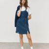 Femme BZB Robe | Robe Chasuble Courte En Tweed Bleu Fonce