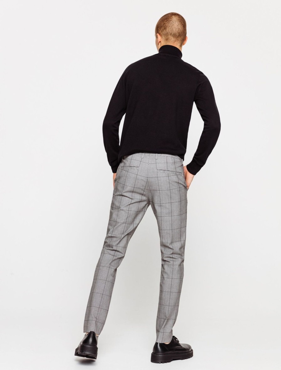 Homme BZB Pantalon | Pantalon A Carreaux Prince De Galles Noir