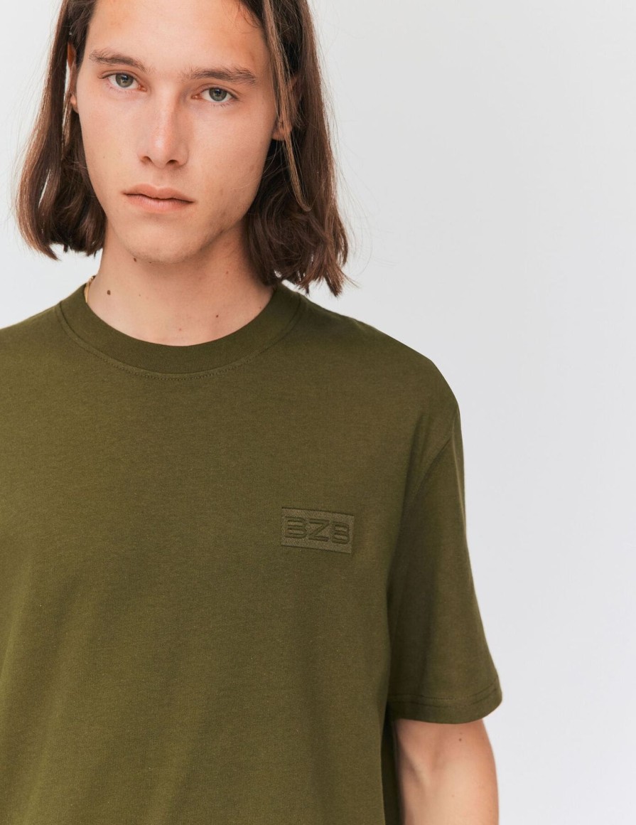 Homme BZB Tee-Shirt | T-Shirt Loose Brode Bzb Vert Kaki