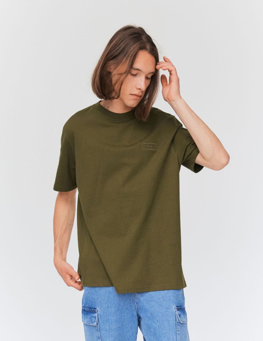 Homme BZB Tee-Shirt | T-Shirt Loose Brode Bzb Vert Kaki