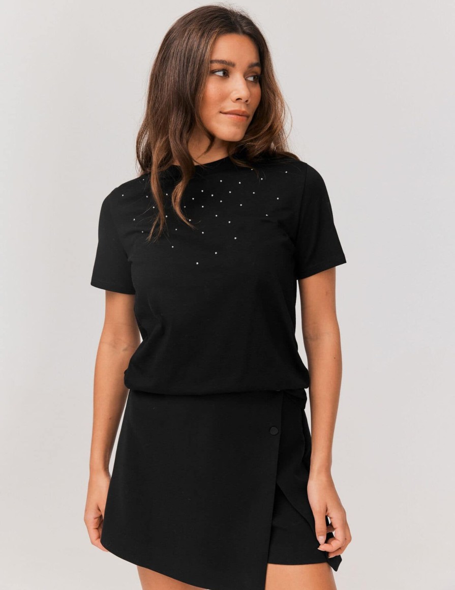 Femme BZB Tee-Shirt & Polo | T-Shirt A Strass Noir