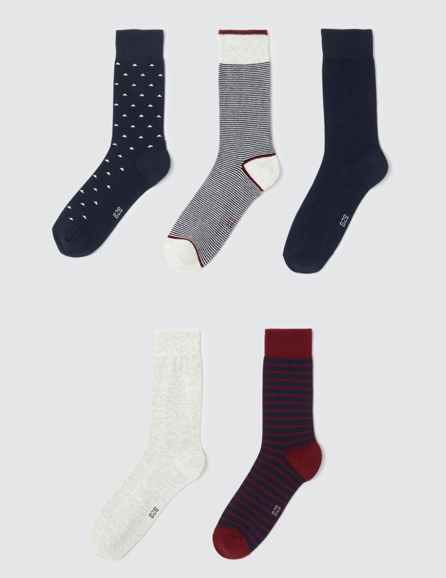 Homme BZB Chaussettes | Lot De 5 Paires De Chaussettes Rayures Multicolore