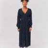 Femme BZB Robe | Robe Longue Imprimee Bleu Fonce