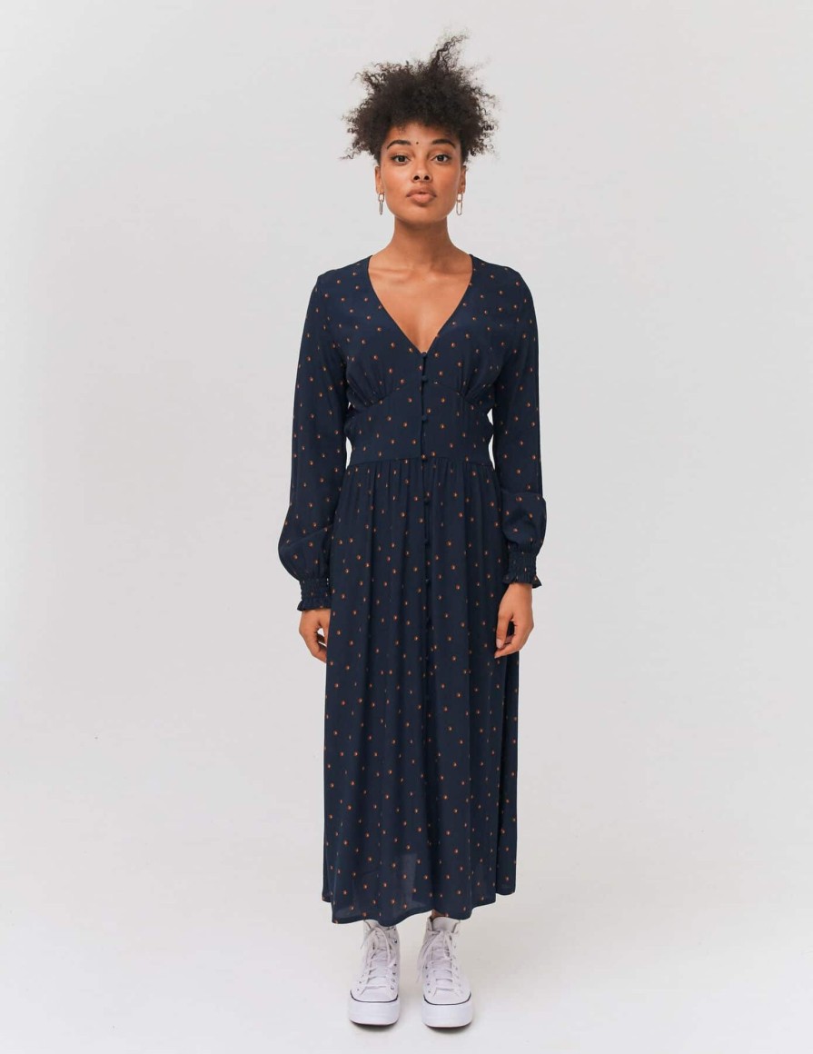 Femme BZB Robe | Robe Longue Imprimee Bleu Fonce