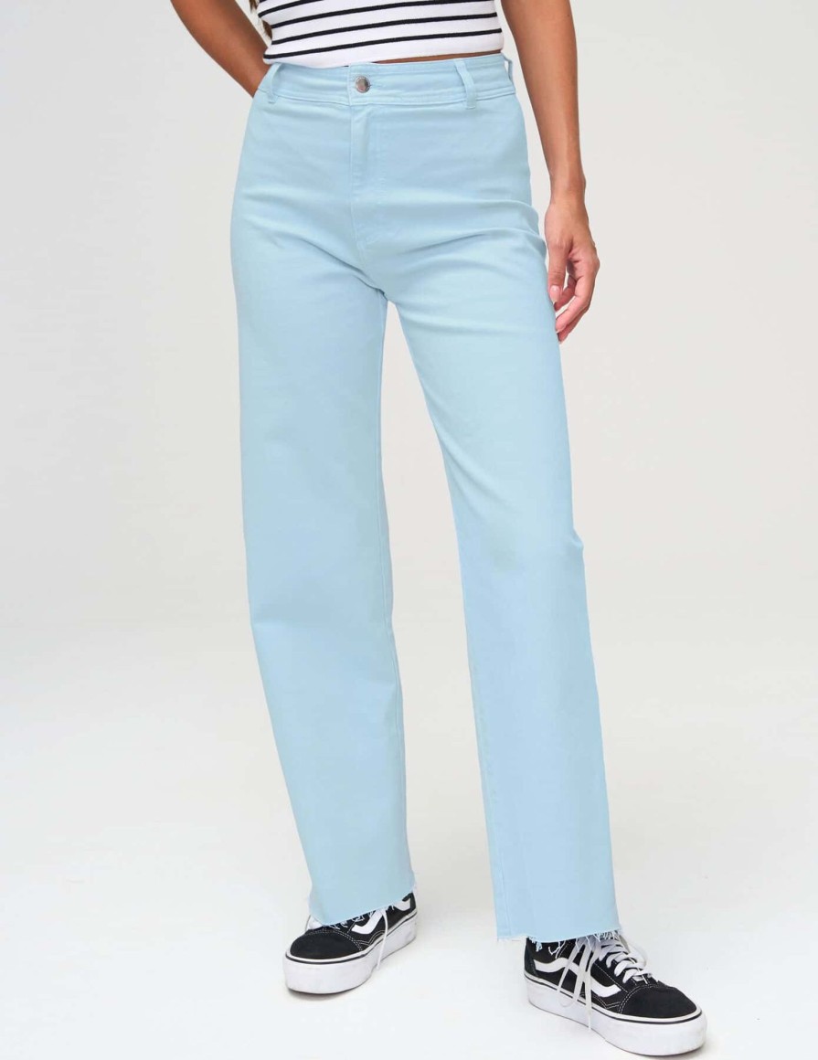 Femme BZB Jeans | Jean Wide Leg Court Bleu Clair