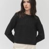 Femme BZB Pull | Pull En Crochet Uni Noir