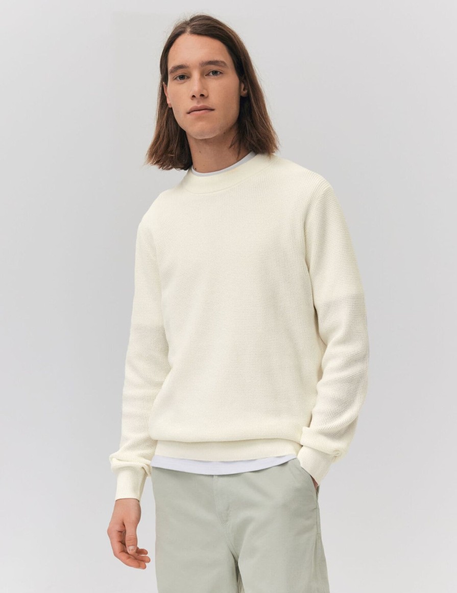 Homme BZB Pull | Pull Col Rond En Maille Blanc