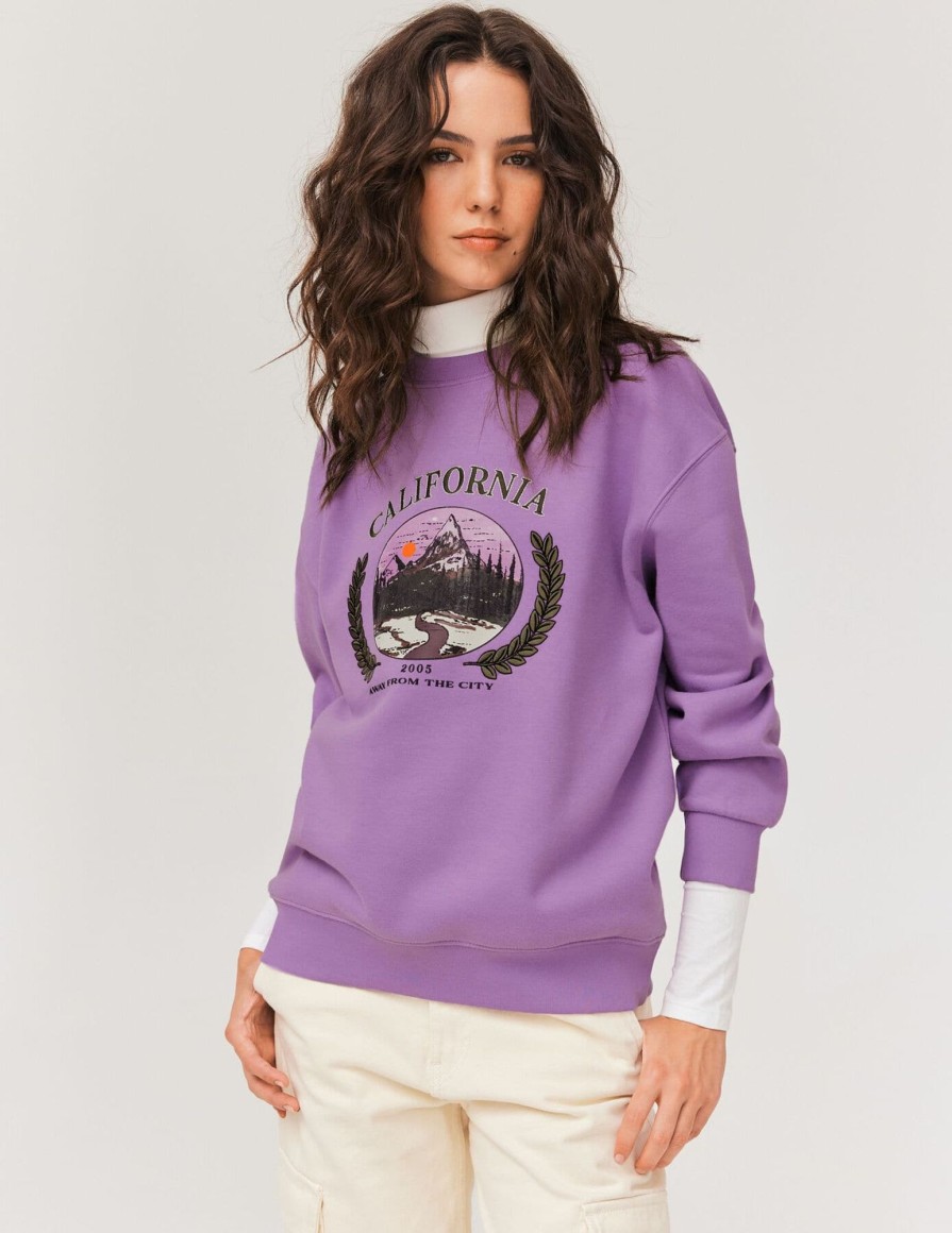 Femme BZB Sweat | Sweat Col Rond Brode Violet