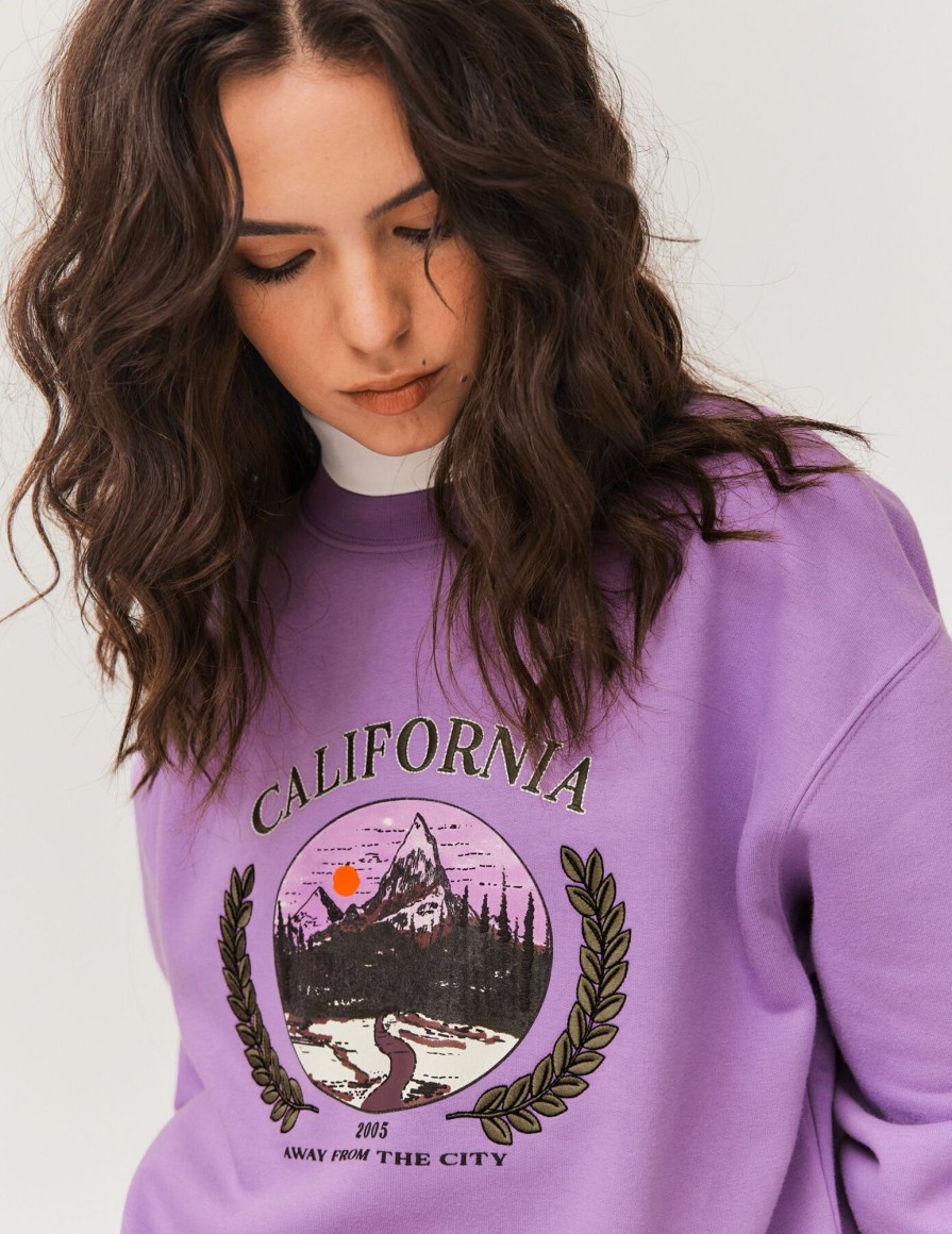 Femme BZB Sweat | Sweat Col Rond Brode Violet