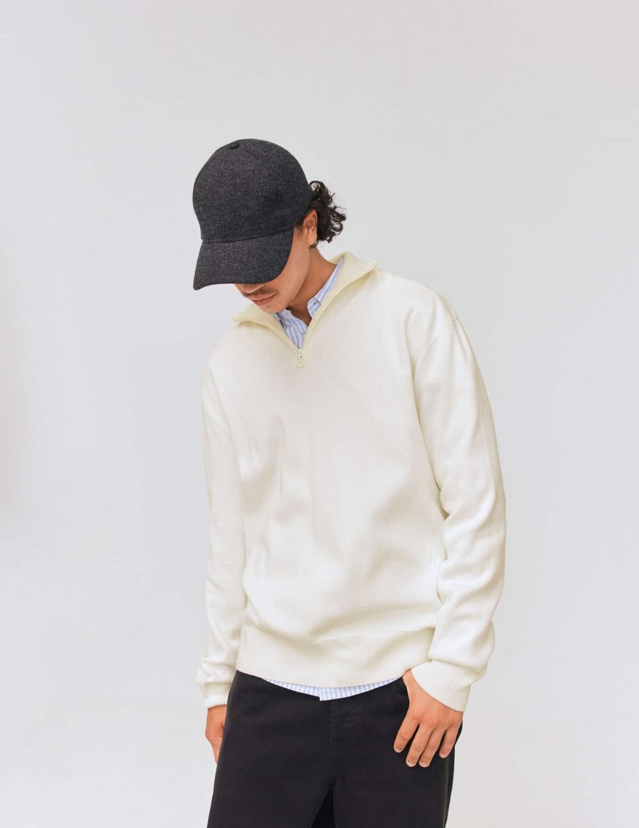 Homme BZB Pull | Pull Col Montant Zippe Blanc