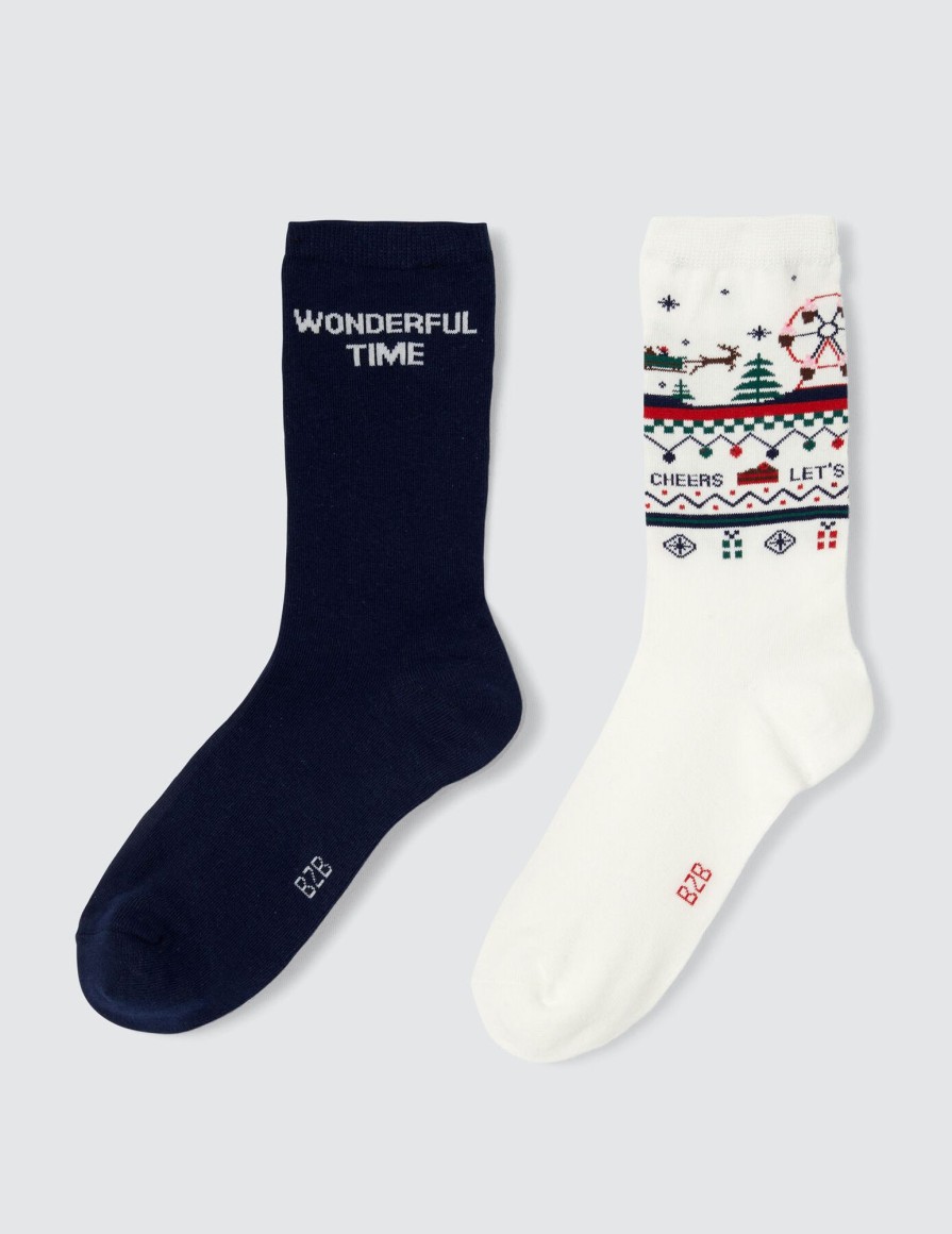 Homme BZB Chaussettes | Coffret Cadeau Lot De 2 Paires De Chaussettes Xmas Multicolore