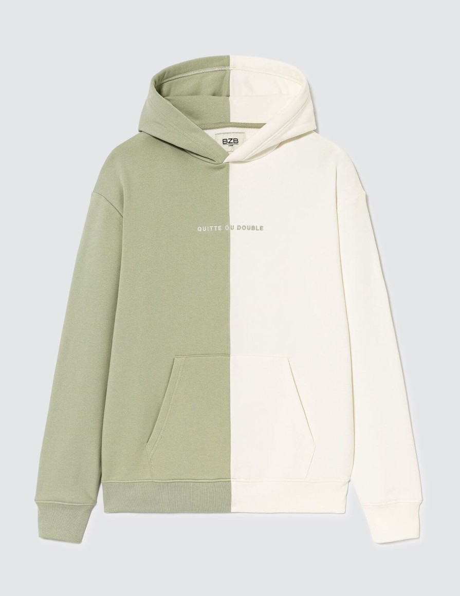 Homme BZB Sweat | Sweatshirt Colorblock Brode Vert Clair