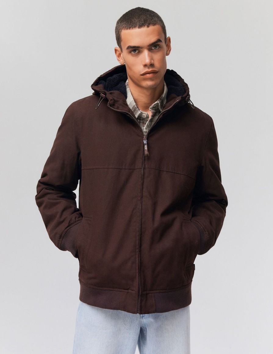 Homme BZB Veste & Blouson | Blouson Chaud Uni Canvas Marron