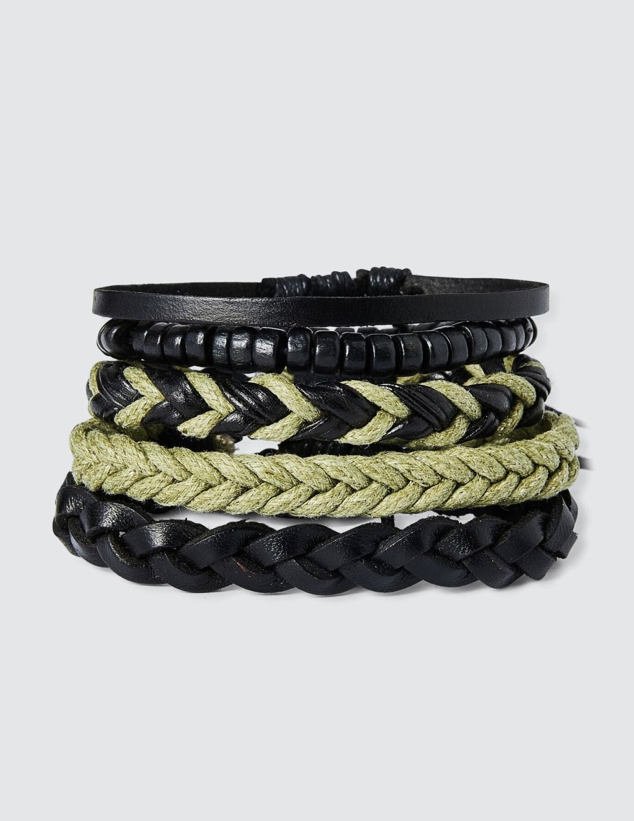 Homme BZB Bracelets | Lot De 5 Bracelets Fantaisie Noir