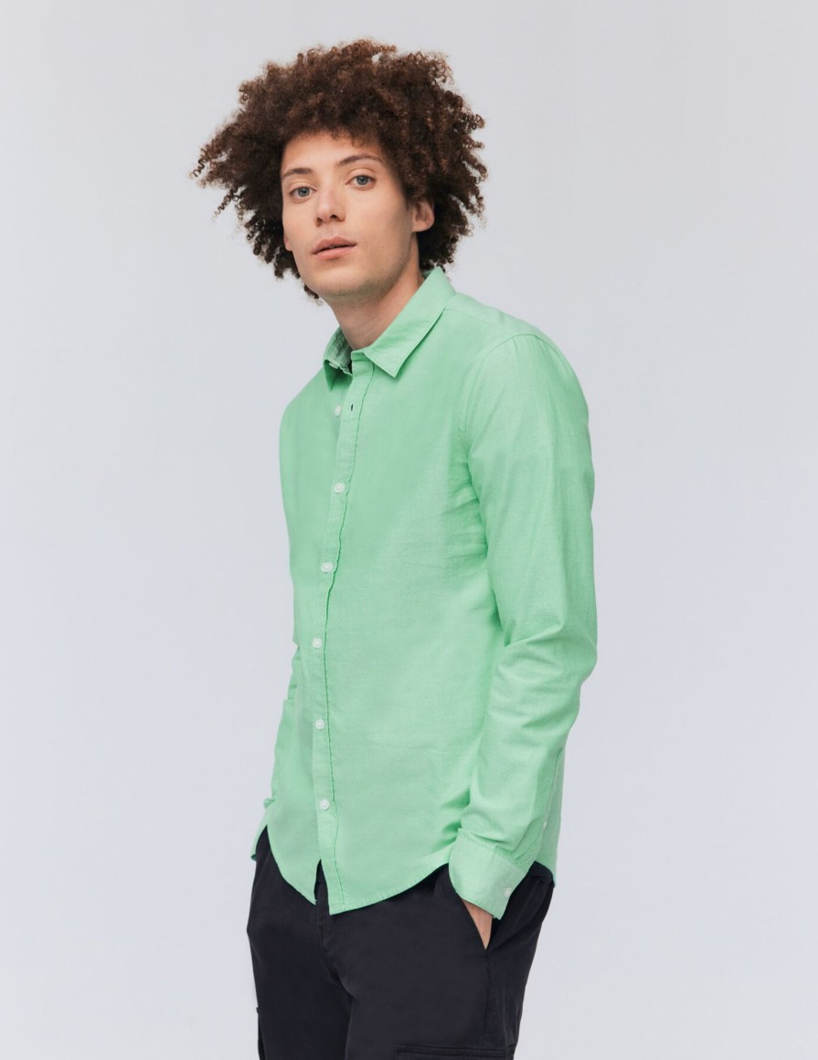 Homme BZB Chemise | Chemise Unie Coupe Droite Vert