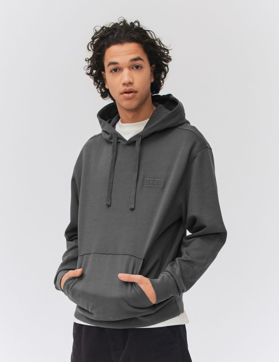 Homme BZB Sweat | Sweat A Capuche Brode Gris Fonce