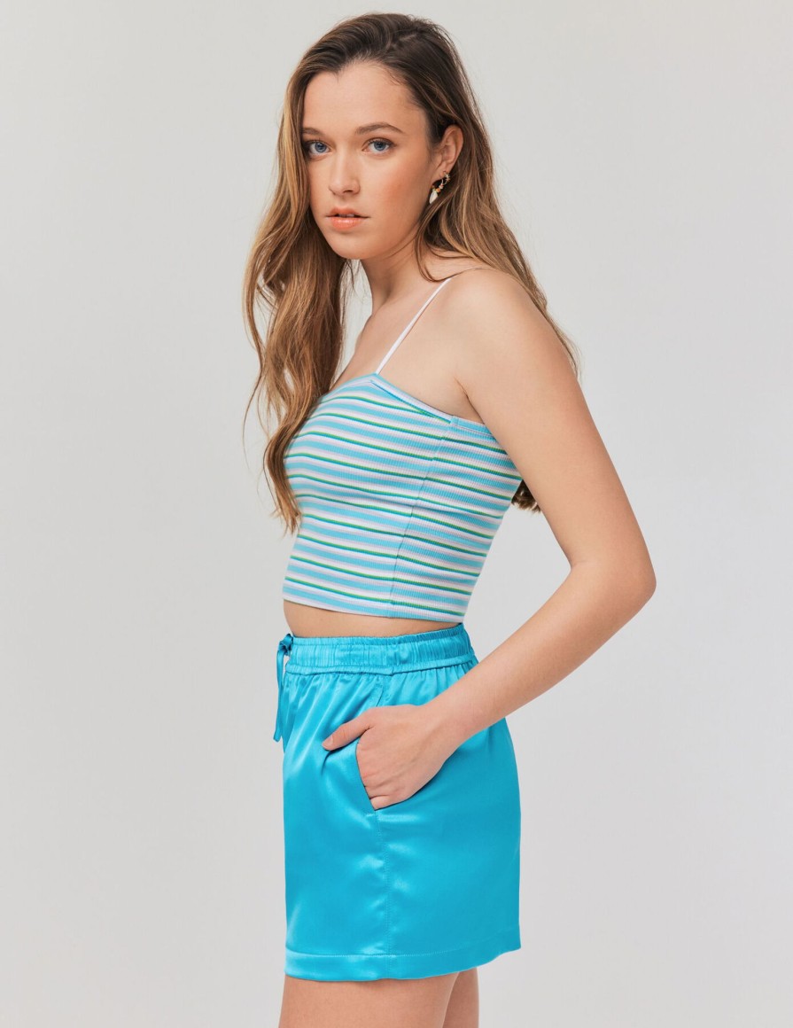 Femme BZB Short | Short En Satin Bleu Turquoise