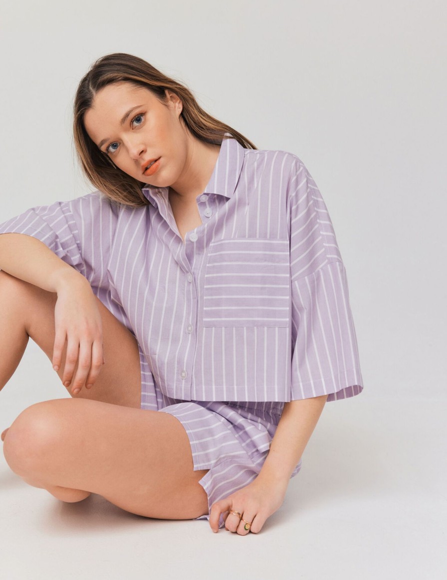 Femme BZB Sous-Vetements & Pyjama | Chemise Pyjama Rayures Violet