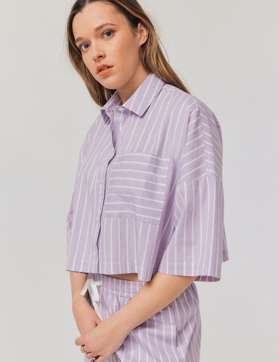 Femme BZB Sous-Vetements & Pyjama | Chemise Pyjama Rayures Violet