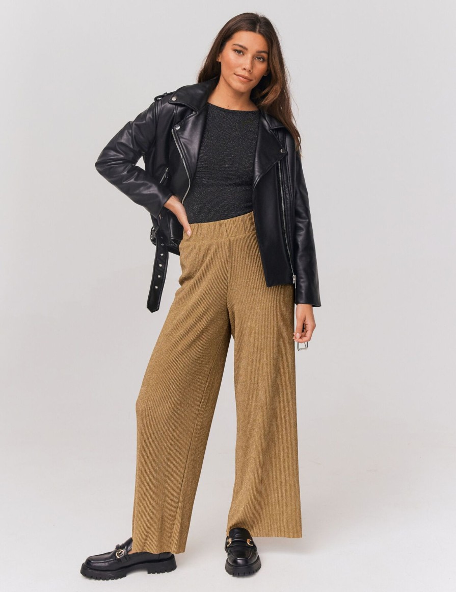 Femme BZB Pantalon | Pantalon Plisse Brillant Marron