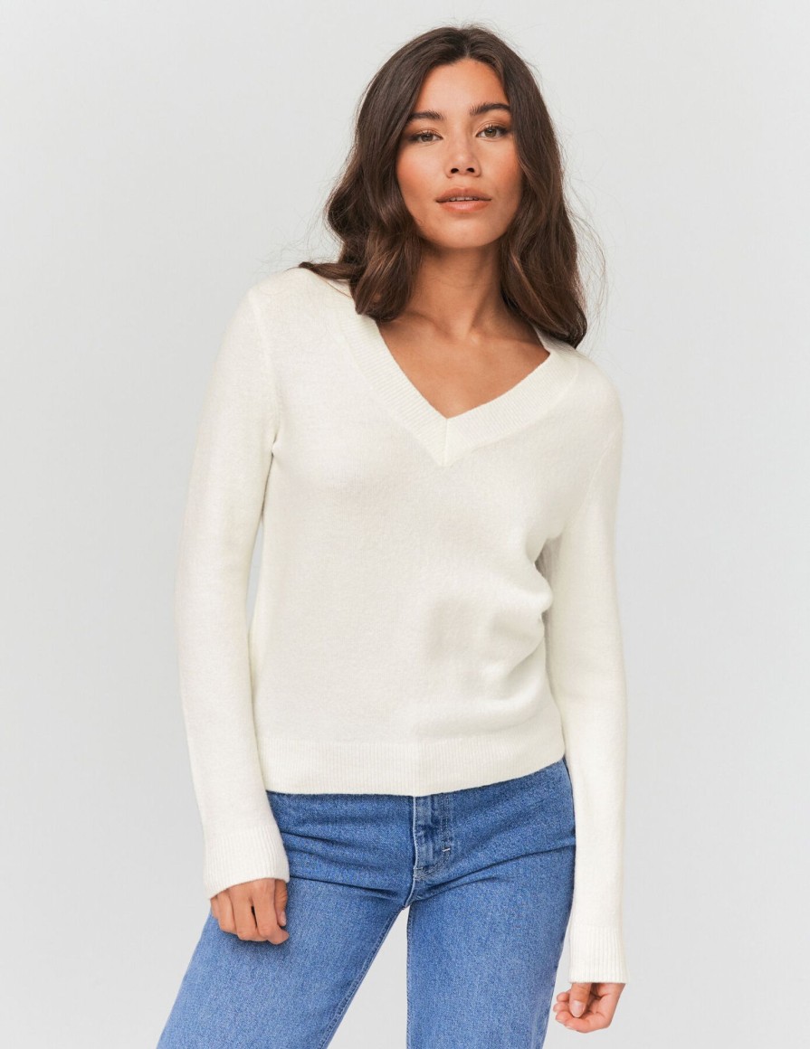 Femme BZB Pull | Pull Col V Uni Blanc