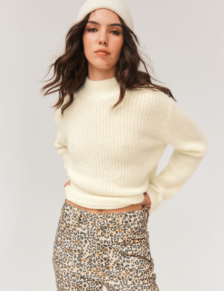 Femme BZB Pull | Pull Uni En Laine Mohair Et Alpaga Blanc