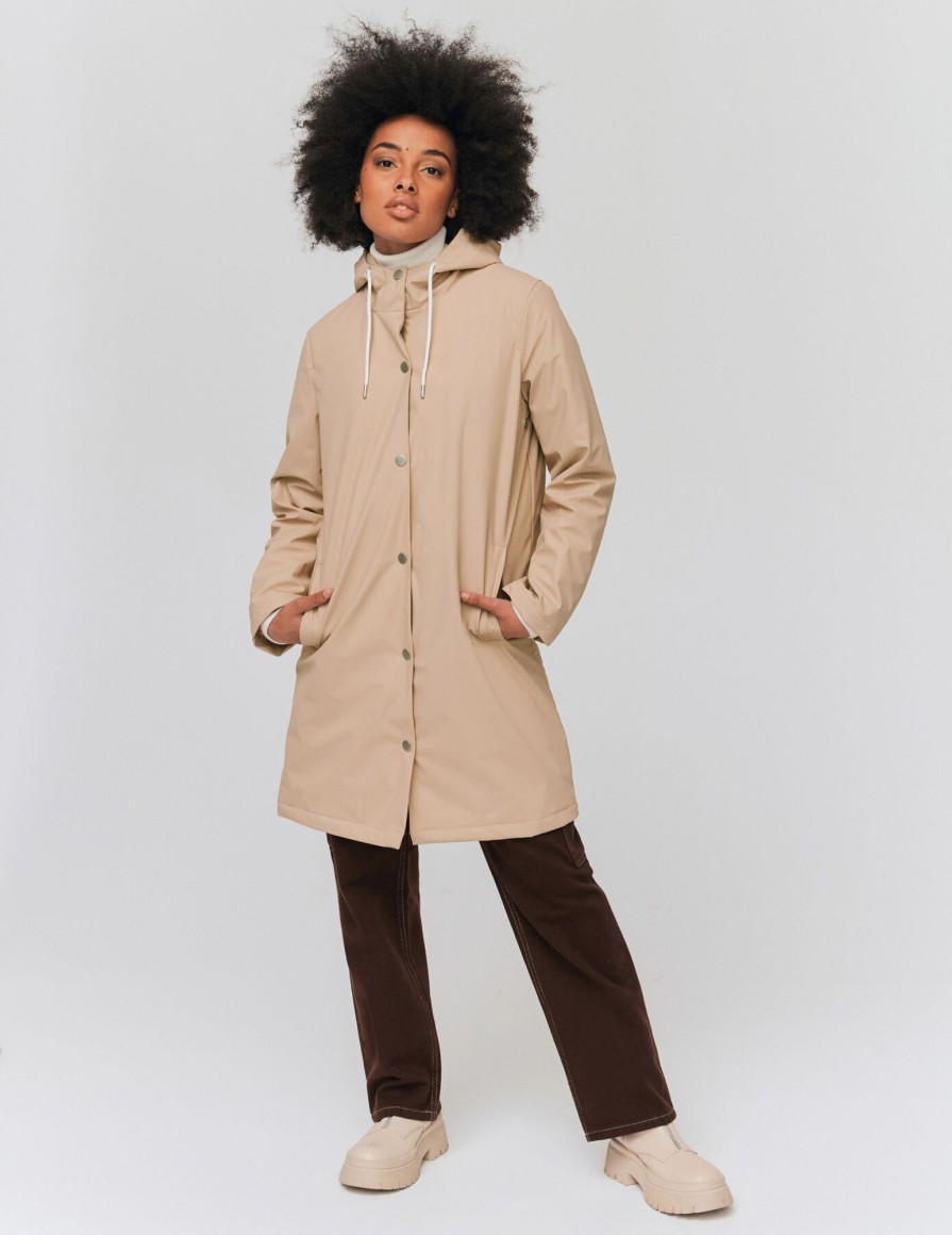 Femme BZB Manteau & Doudoune | Cire Long Deperlant Rembourrage Recycle Beige