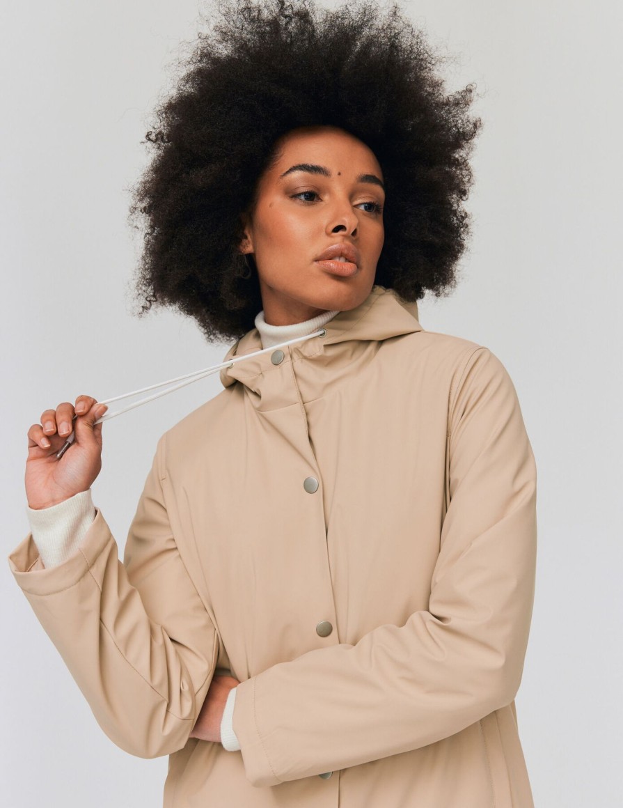 Femme BZB Manteau & Doudoune | Cire Long Deperlant Rembourrage Recycle Beige