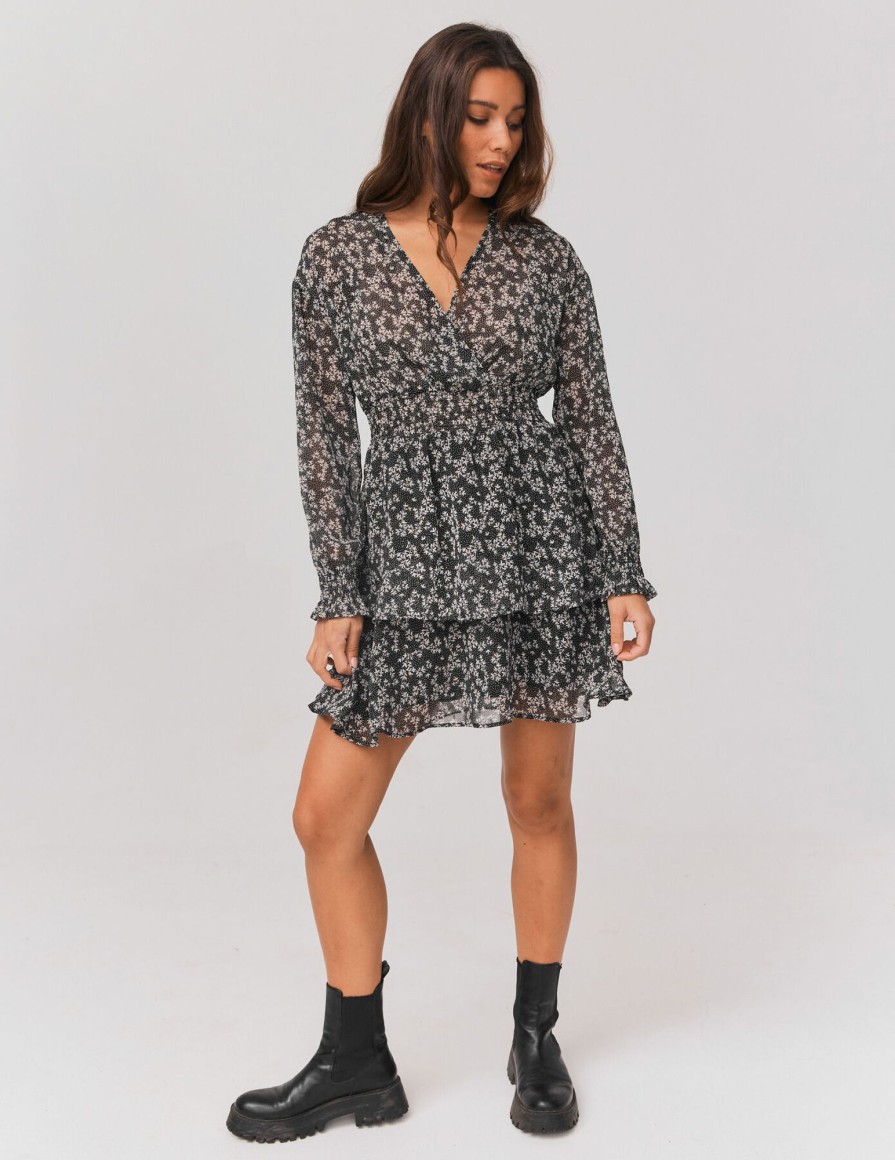 Femme BZB Robe | Robe Courte Imprimee Noir