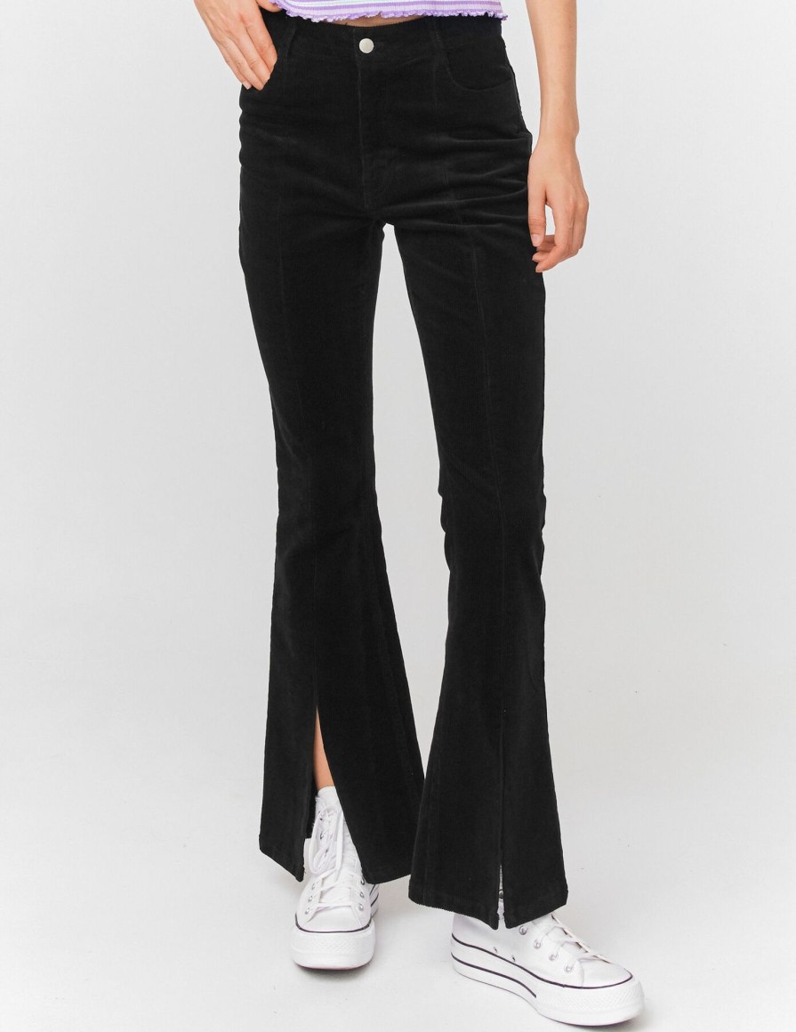 Femme BZB Pantalon | Pantalon Flare En Velours A Fentes Noir