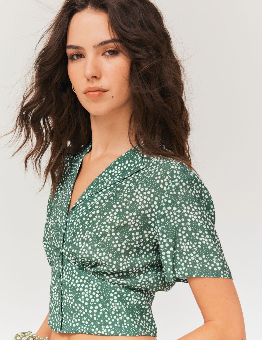 Femme BZB Chemise & Blouse | Chemisier Court Imprime Vert