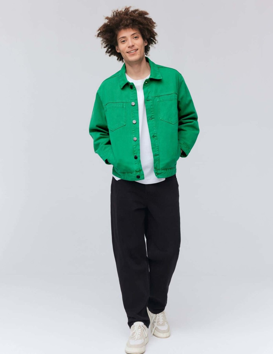 Homme BZB Veste & Blouson | Veste En Jean Oversize Couleur Vert