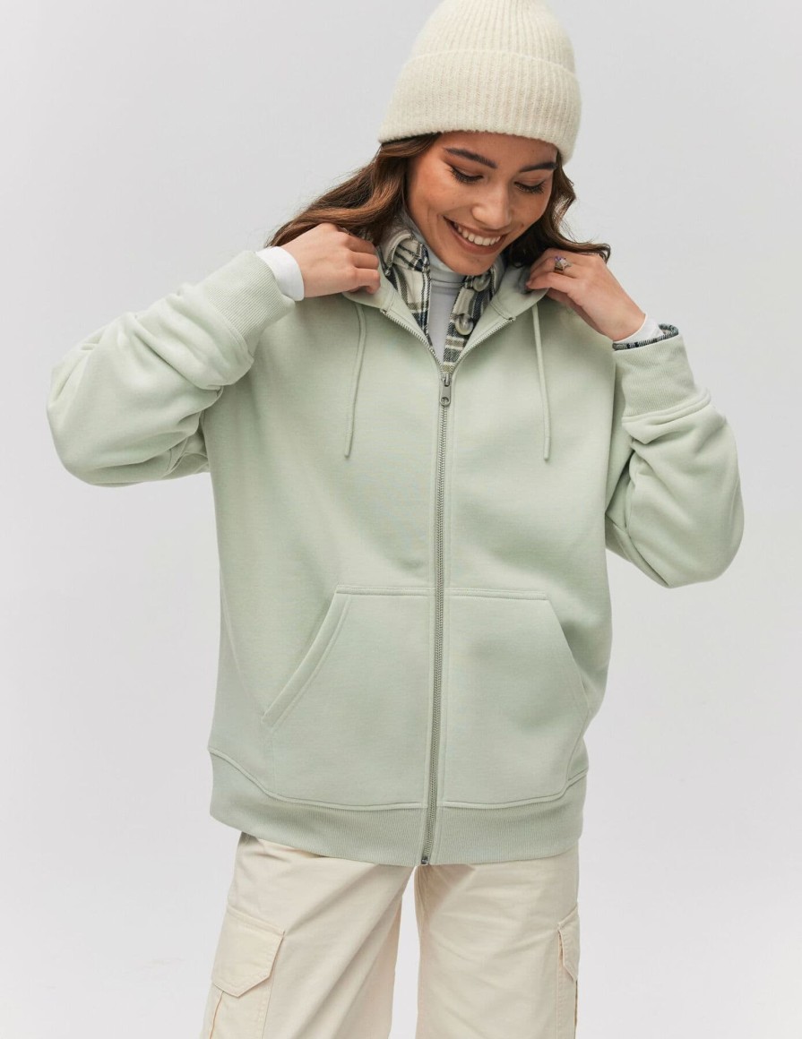 Femme BZB Sweat | Sweat Zippe Oversize Vert Clair