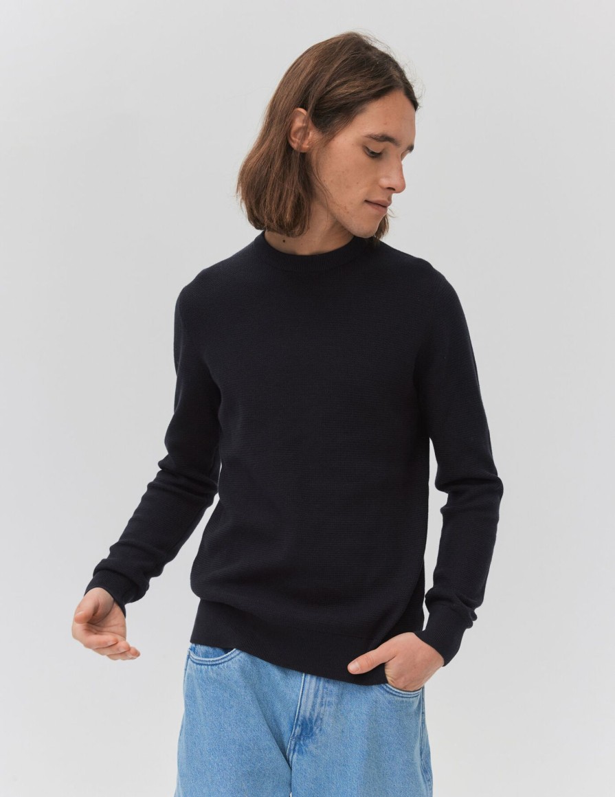 Homme BZB Pull | Pull Leger Col Rond Bleu Fonce