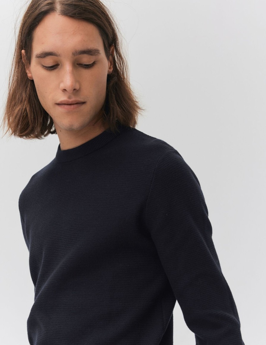 Homme BZB Pull | Pull Leger Col Rond Bleu Fonce