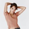 Femme BZB Pull | Pull Manches Courtes Ajoure Rose Pale