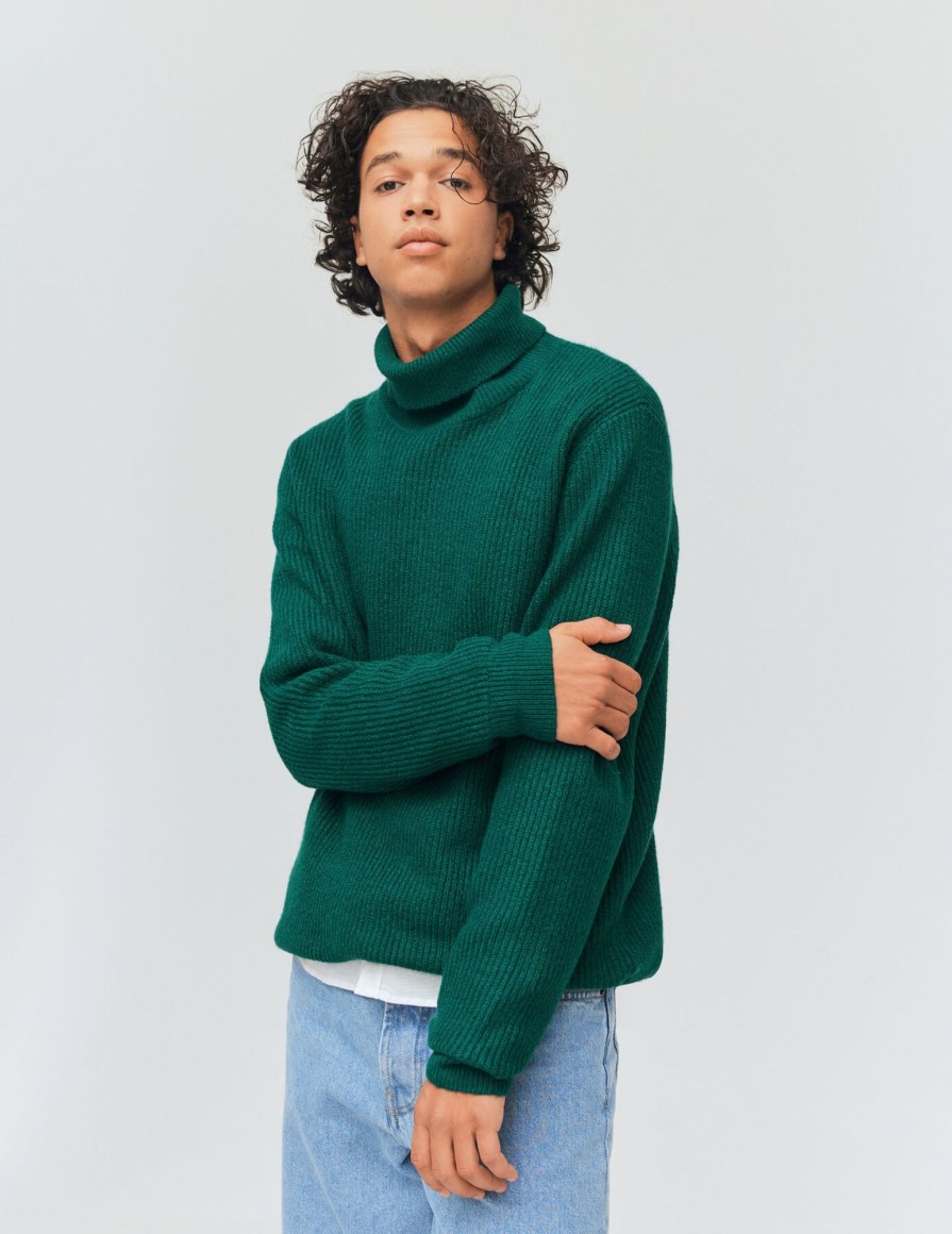 Homme BZB Pull | Pull Col Roule A Cotes Bleu Turquoise