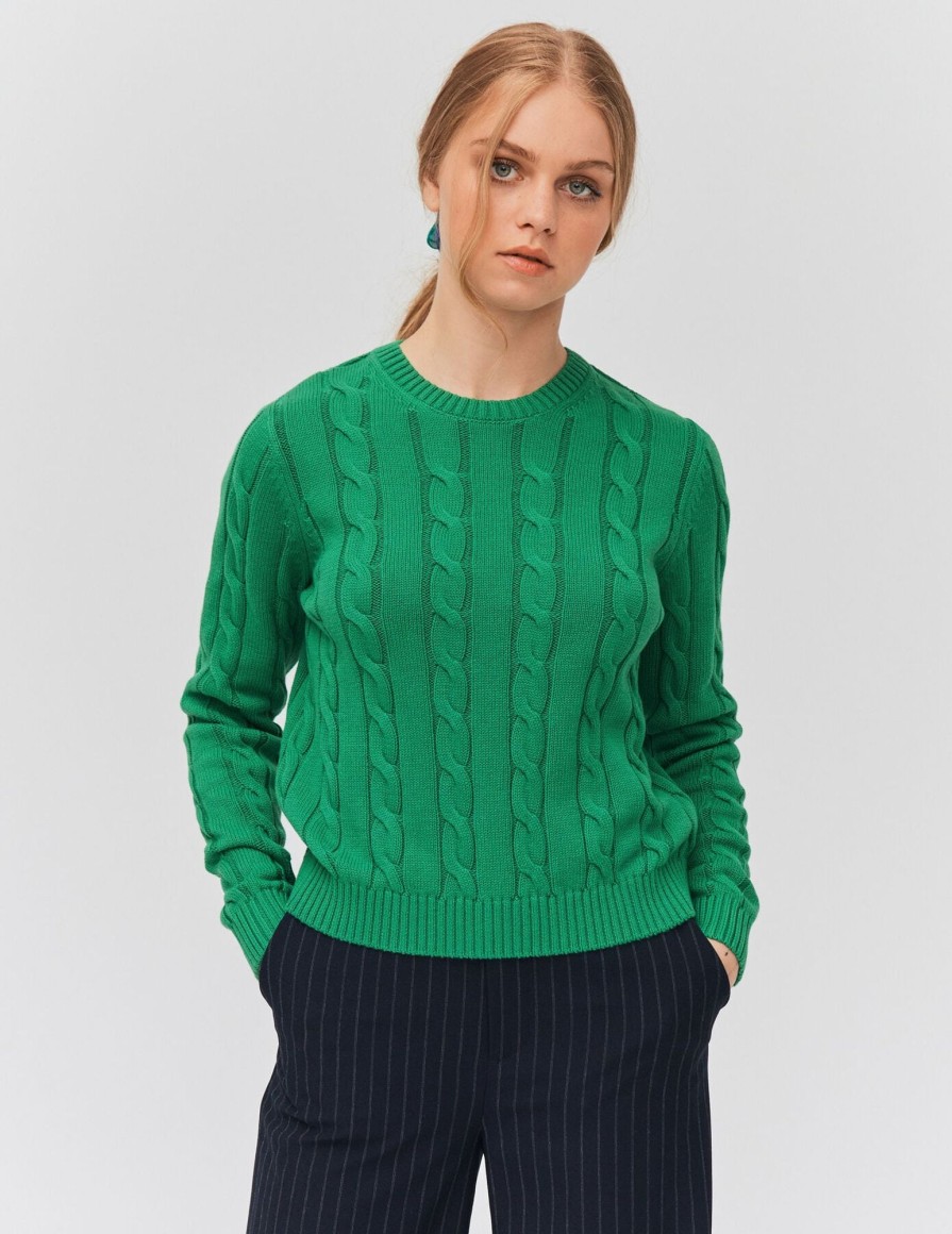 Femme BZB Pull | Pull Torsade Uni Vert