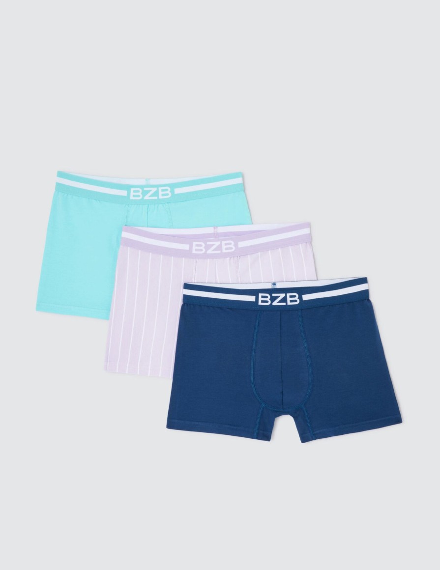 Homme BZB Sous-Vetements & Pyjama | Lot De 3 Boxers Rayures Bleu