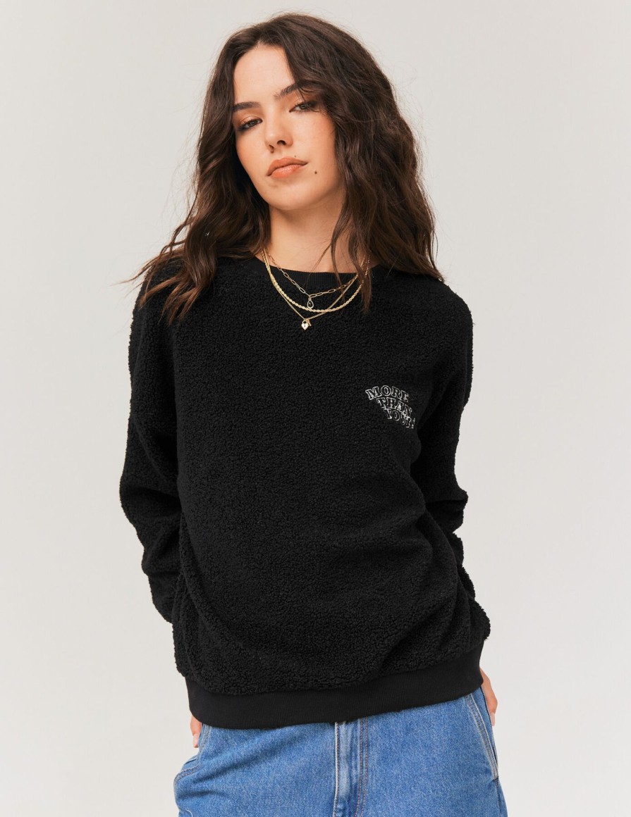 Femme BZB Sweat | Sweat Sherpa Brode Noir