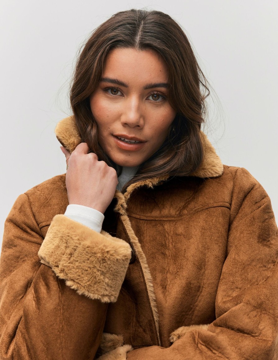 Femme BZB Manteau & Doudoune | Blouson Interieur Sherpa Marron