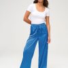 Femme BZB Pantalon | Pantalon Cargo En Satin Bleu Fonce