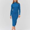 Femme BZB Robe | Robe Longue A Cotes Bleu Fonce