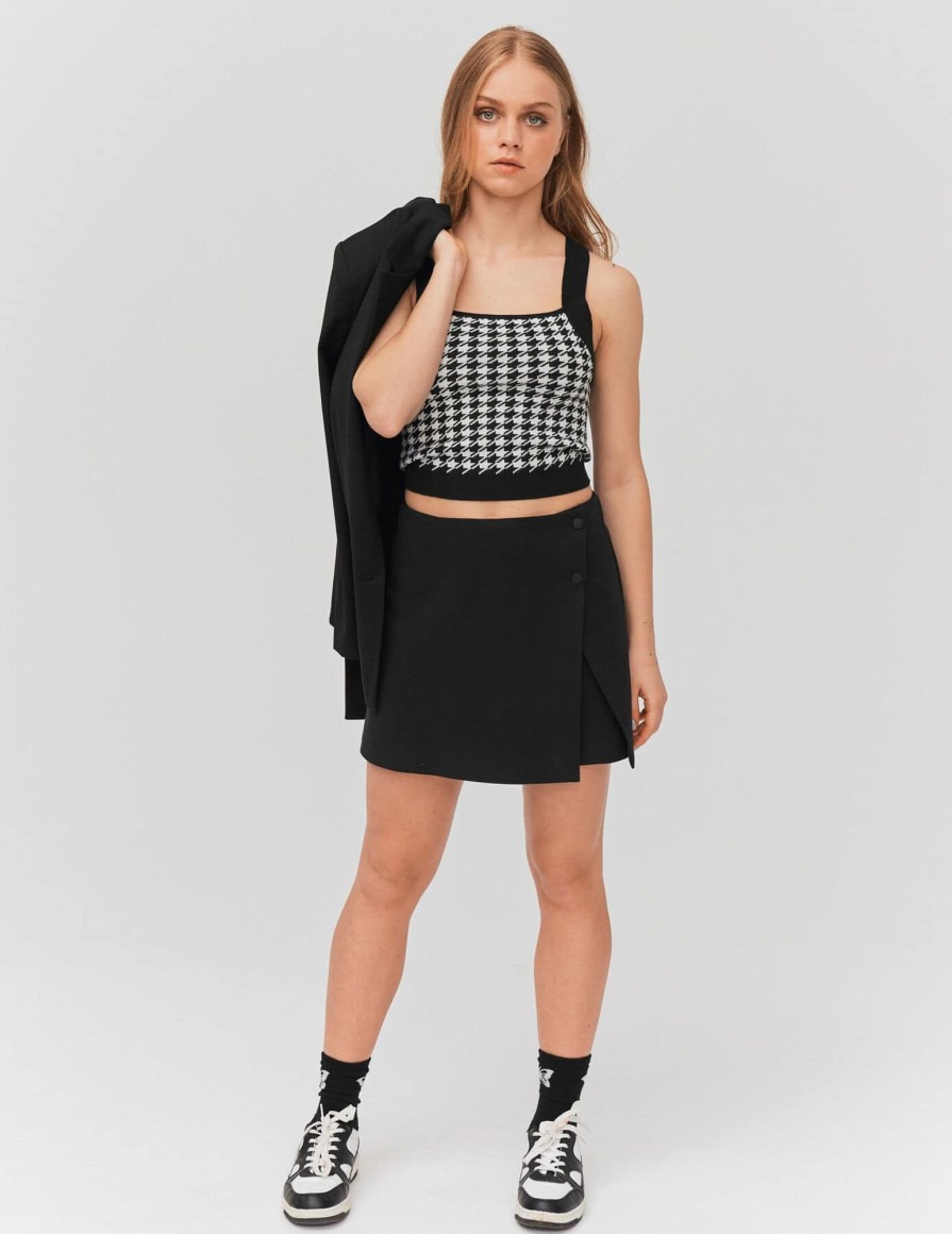 Femme BZB Jupe | Jupe Short Portefeuille En Polyester Recycle Noir