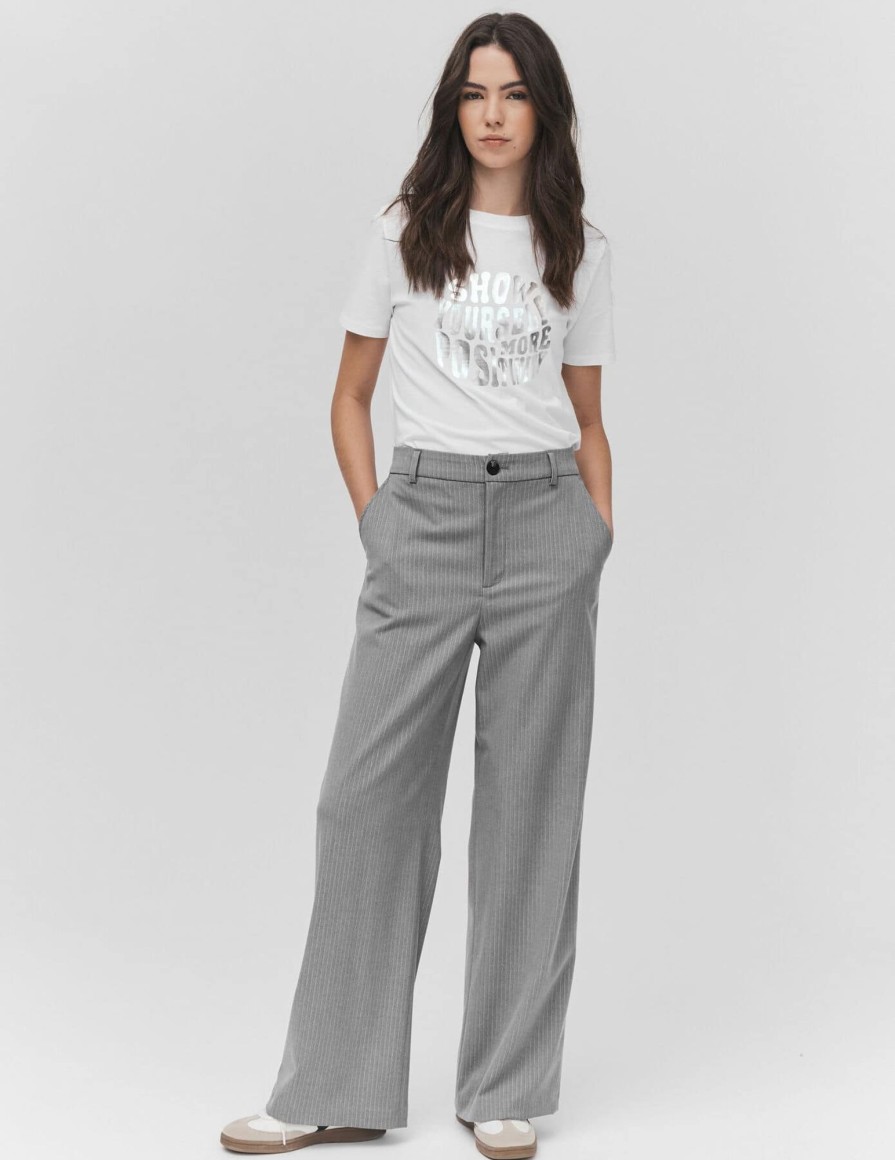 Femme BZB Pantalon | Pantalon Tailleur Raye Gris Clair