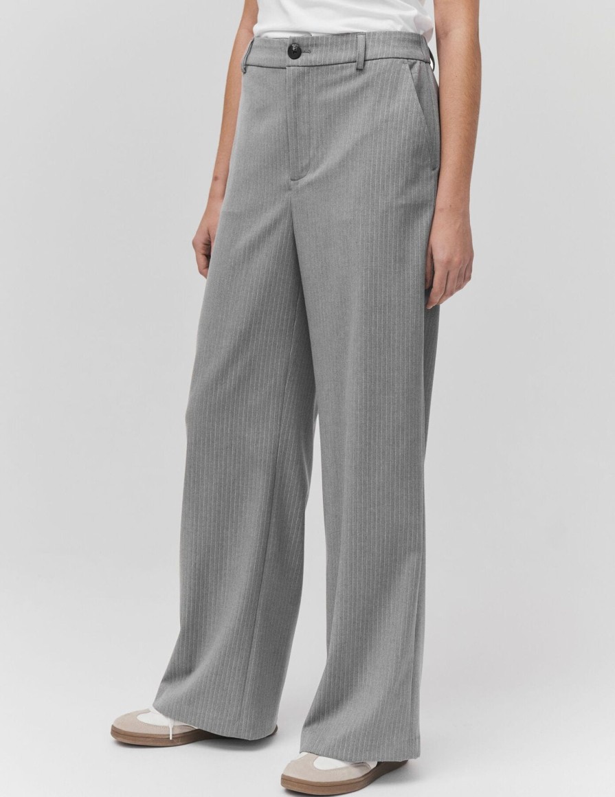 Femme BZB Pantalon | Pantalon Tailleur Raye Gris Clair